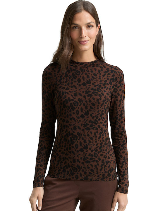 Women's Blouse Brown Black Small Leo Print