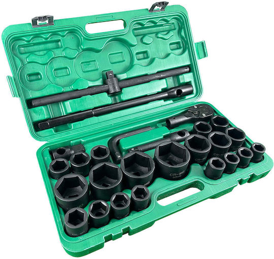 Impact Socket Set Ratchet 3/4" 1" 26 Pieces Gebo Tools