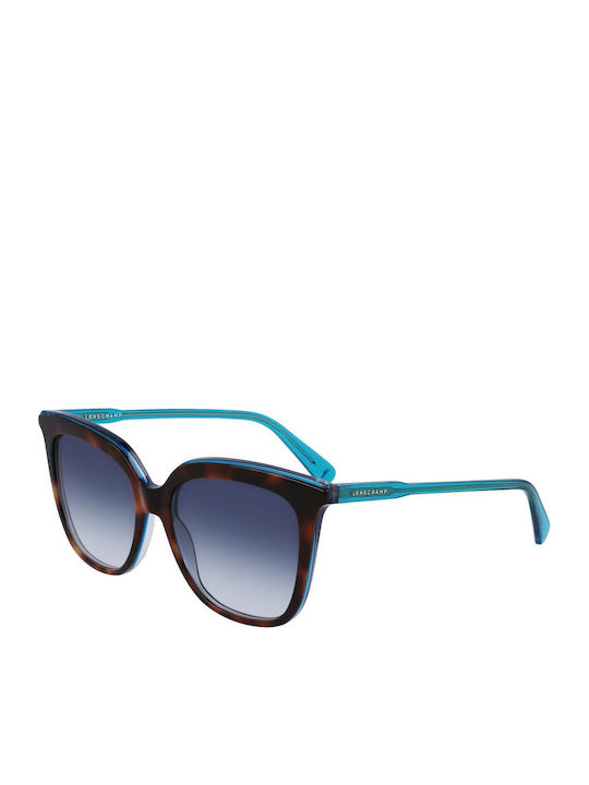 Longchamp Woman Sunglasses with Brown Tartaruga Horn-Rimmed Frame and Blue Gradient Lens LO1234 746