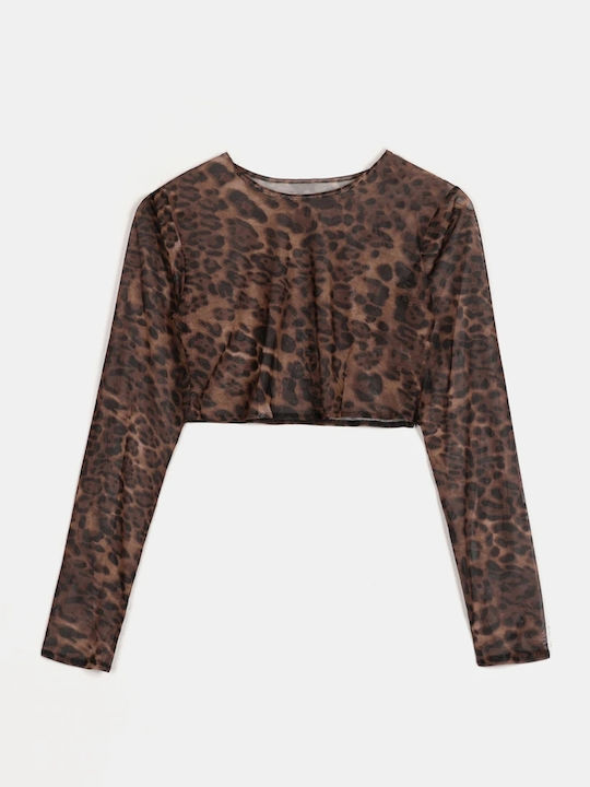 Rock Club Γυναικείο Crop Top Μακρυμάνικο Animal
