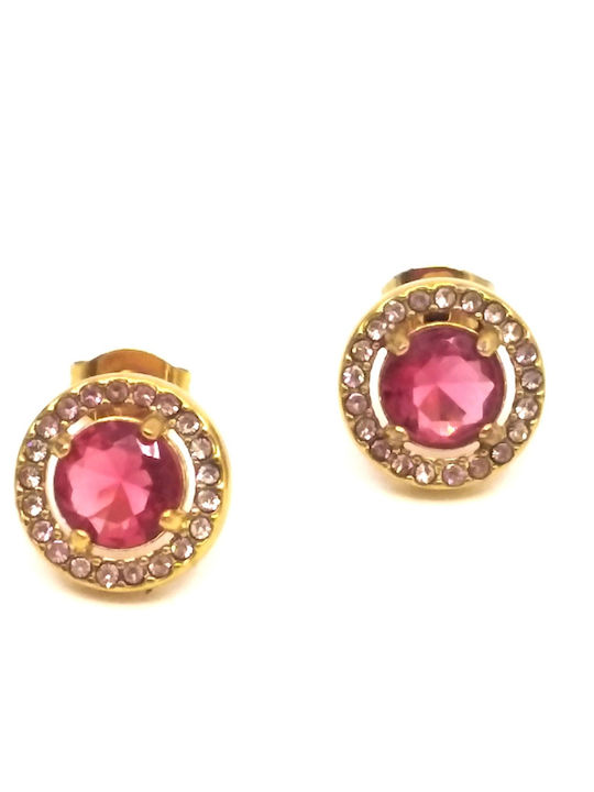 Legola Steel Gold Plated Stud Earrings with Grey Stones