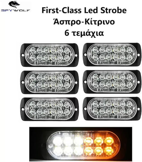 Primă Clas Led Stroboscop Lumini De Volum Alb-Galben 12led 12/24v 6000lm 6 Bucăți Tc-362