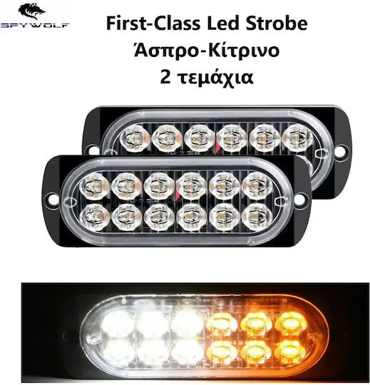 Primă Clasă Led Stroboscop Lumini De Volum Alb-Galben 12led 12/24v 6000lm 2 Bucăți Tc-360
