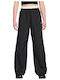 Sportswear Women's High Rise Fabric Trousers with Rubber Band in Loose Fit Black