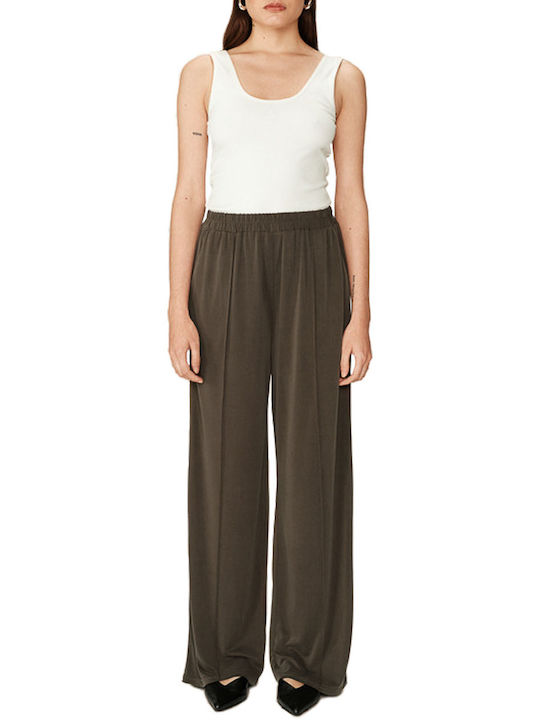 Grace & Mila Women's High Waist Fabric Trousers with Rubber Band Olive