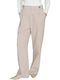 Damen Leinen Pantaloona in Gerade Bein Stil Beige