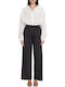 Pantaloni Dama Largi High Rise Cu Cauciuc Gri
