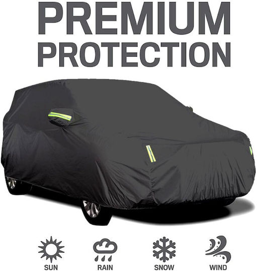 Roza Waterproof Car Cover XL 540x175x120cm Reflective Strips & UV Protection Outdoor Car Cover Fastening with Rubber Black