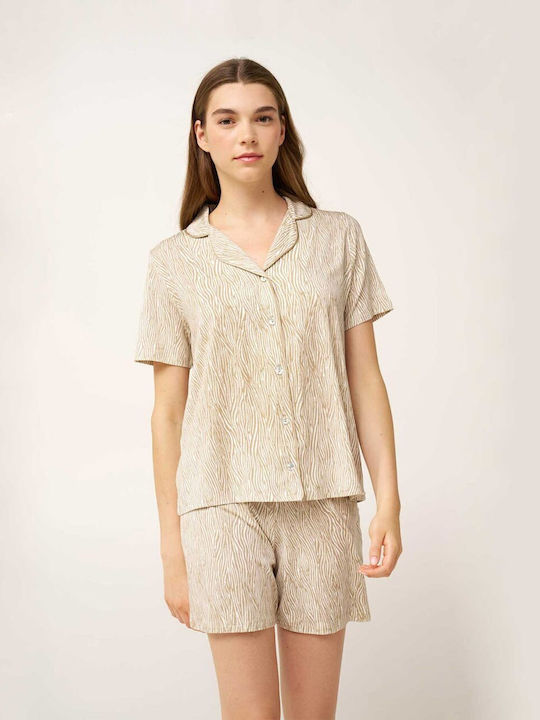 Vamp Καλοκαιρινό Γυναικείο Σετ Πιτζάμας Beige Taupe