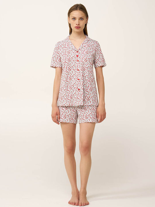 Vamp Vamp Sommer Schlafanzug & Pyjamas für Damen Baumwollenes Strawberry