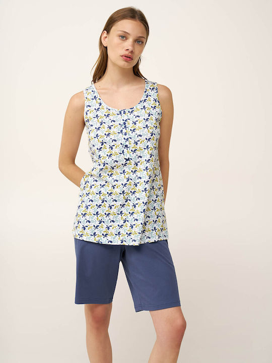 Vamp Summer Women's Pajama Set Cotton Blue Crown