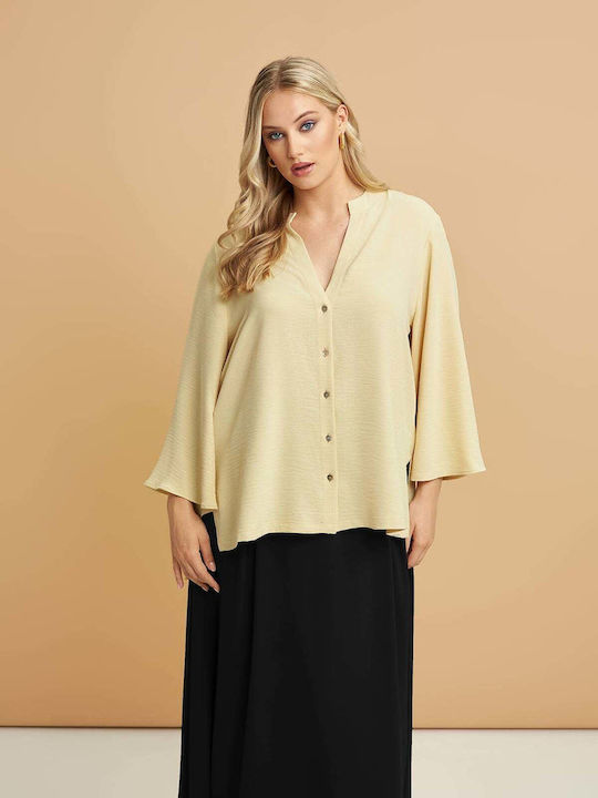 Mat Fashion Long Sleeve Women's Shirt Ecru
