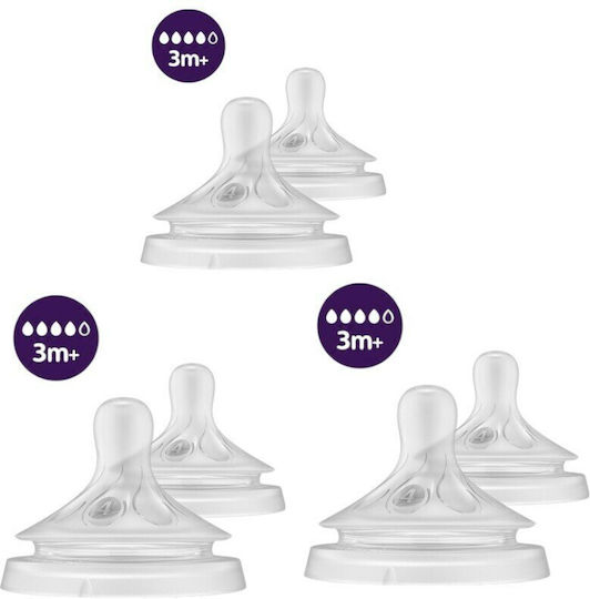 Philips Natural Natural Tetine din Silicon cu Flux Mediu pentru 3+ Luni 6 Bucăți