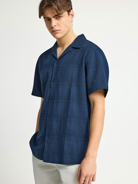 Short Sleeve Cotton Shirt Navy Blue