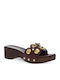 Pantofi Mules De Piele Cu Toc Maro