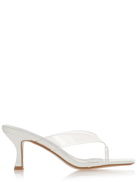 Mules In Patent Leather With High Heel In White Colour