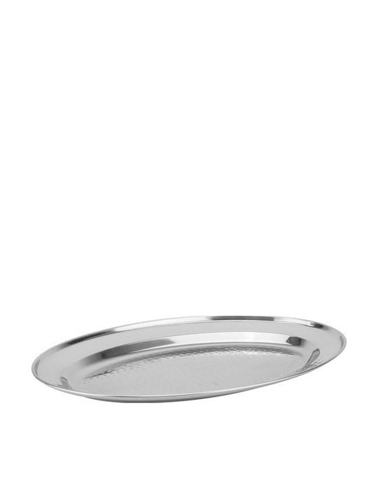 Raki Textured Πιατέλα Σερβιρίσματος Οβάλ Ανοξείδωτη Ασημί