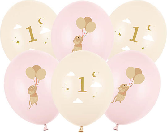 Set of 6 Birthday Little Mice Beige Latex Balloons