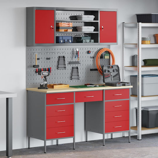 Ντουλάπα Εργασίας 8 Pcs Κόκκινο Μηχανισμένο Ξύλο Ατσάλι