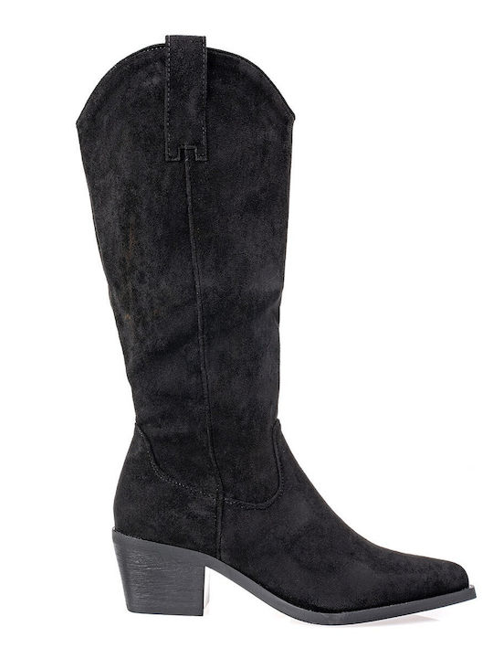 Fshoes Suede Women's Boots with Medium Heel Black