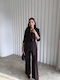 Damen Braune Set mit Hochbundhose in Schlank Passform Blumen Muster