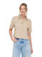 Kurzärmeliges Damenleinen-Hemd Beige
