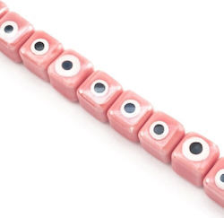 Cub Ceramic Ochi 10mm 20 Bucăți/Șnur Roz