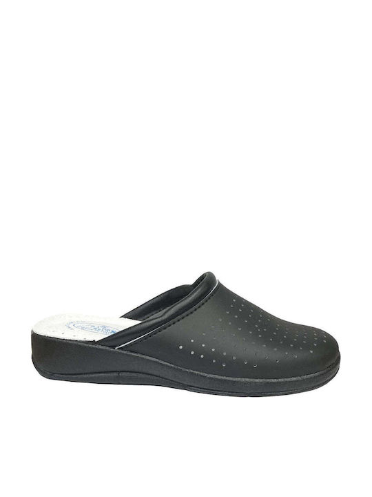 Ansin Men's Leather Anatomical Clogs Black
