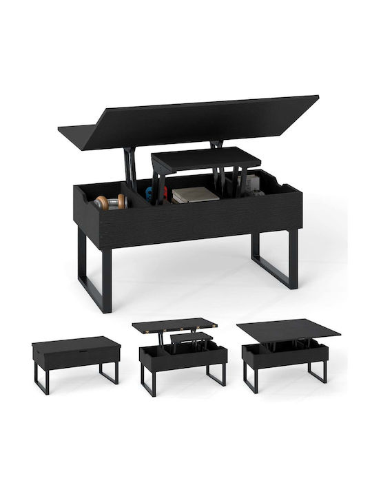 Rectangular Central Wooden Coffee Table with Lifting Mechanism Black W100xL50xH49cm
