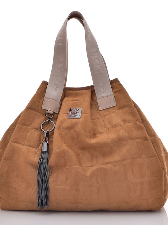 FRNC Stoff Damen Schultertasche Braun