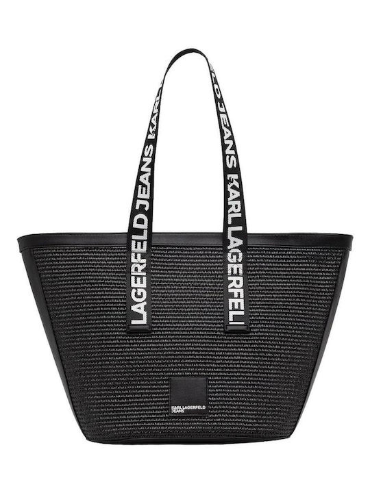 Box Logo Ψάθινη Γυναικεία Τσάντα Shopper Ώμου Μπεζ