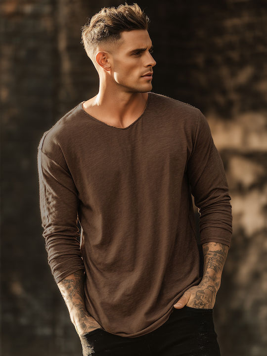 Langarm Herrenbluse Braun