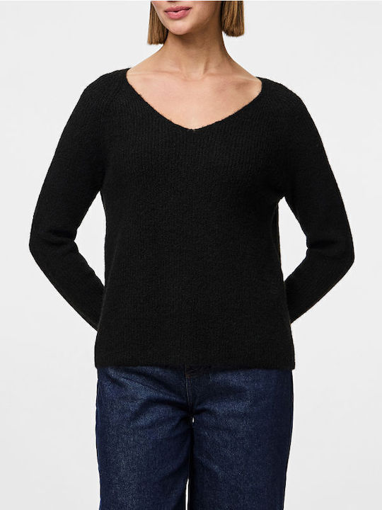 Pieces Damen Pullover mit V-Ausschnitt Schwarz