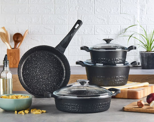 SteweHome Töpfe Set Küchen Italien Kristall 7 Teile Gusseisen Schwarze 26cm