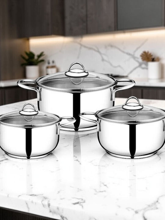 Set De Oale Din Oțel Inoxidabil Cu Mânere Și Capace Din Sticlă Argintii 14cm