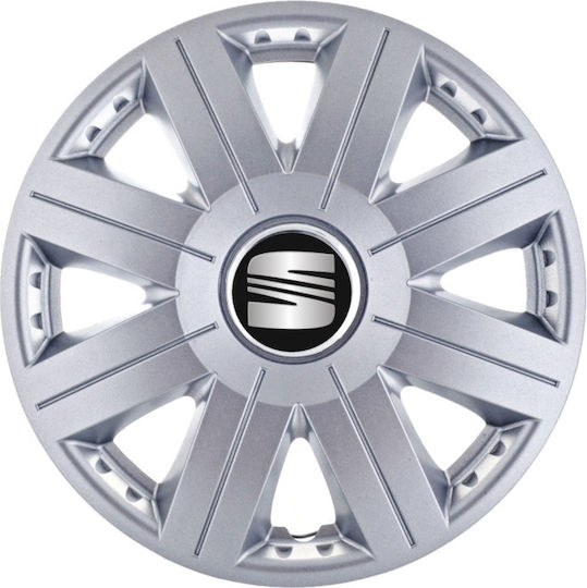 Комплект Автомобилни Чаши 14" с Марка Seat 4 Бройки Сиви