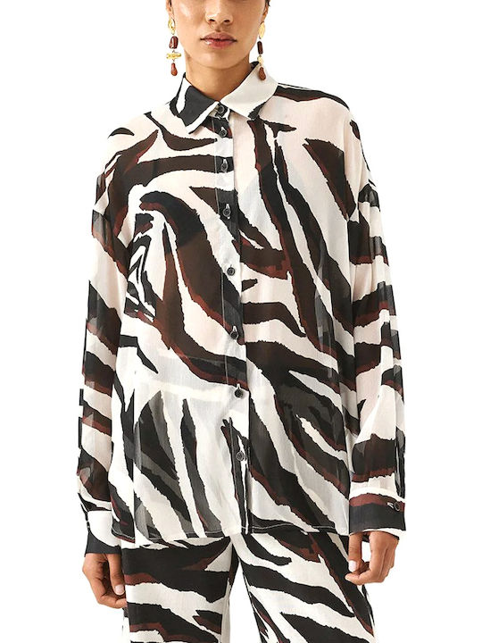 Access Long Sleeve Women's Shirt Ecru Brown Black Access Long Sleeve Women's Shirt Ecru Brown Black