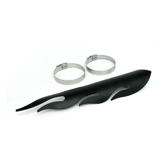 Motorcycle Exhaust Cap Flames 1-3/4" Exhausts Black Flamed Heat Shield Set 12" Long Black