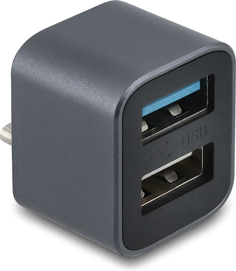 Delock Mini USB-Hub 64359 2x USB 3.2 10Gbps USB-C Verbindung Grau