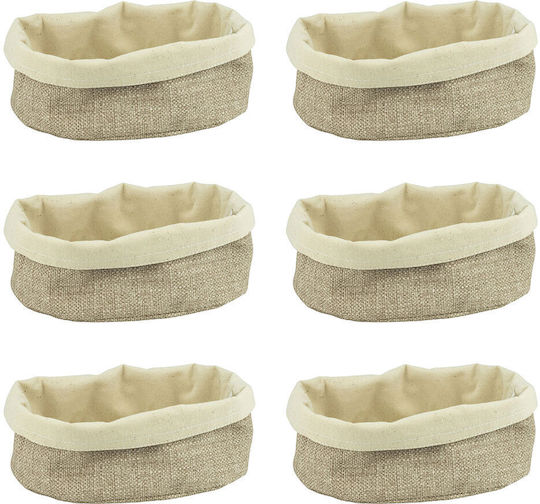 Set 6 Beige Oval Textile Bread Baskets Culinaro 20x15x10cm