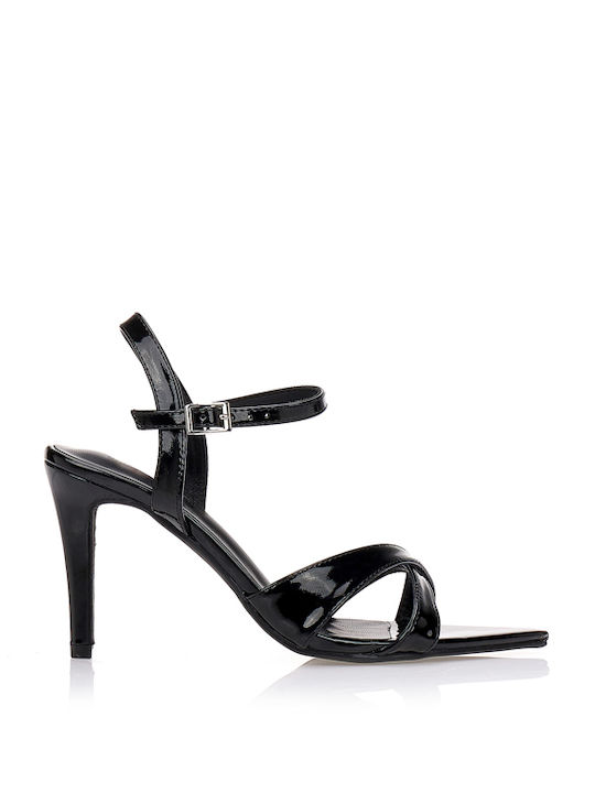 Tsoukalas Damen Sandalen aus Schwarz Lackleder