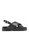 Leather Women's Sandals Flatforms Black