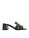 Leather Mules with Low Heel in Black Colour