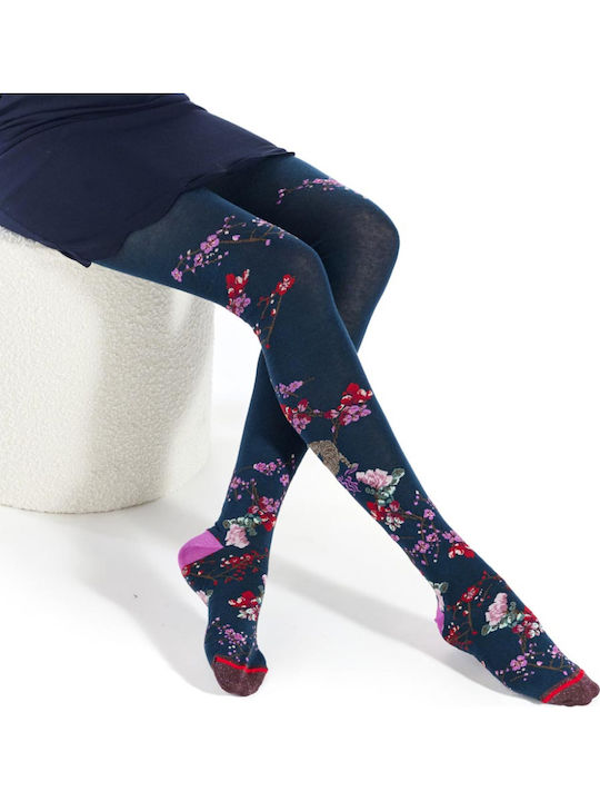 Women's Blue Floral Pantyhose