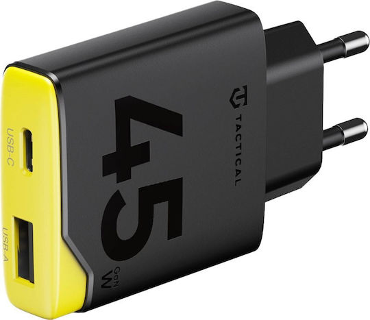 Tactical Φορτιστής Χωρίς Καλώδιο GaN με Θύρα USB-A και Θύρα USB-C 45W Power Delivery Μαύρος (Minimi)