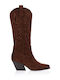Wildleder Damenstiefel Cowboy mit mittlerem Absatz Braun
