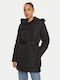 Langes Damen Puffer Jacke für Winter Schwarz