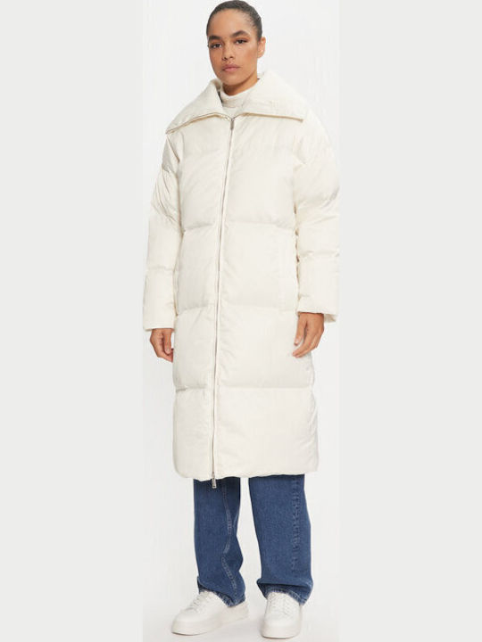 Μακρύ Γυναικείο Puffer Μπουφάν για Χειμώνα White