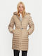 Μακρύ Γυναικείο Puffer Μπουφάν για Χειμώνα Beige