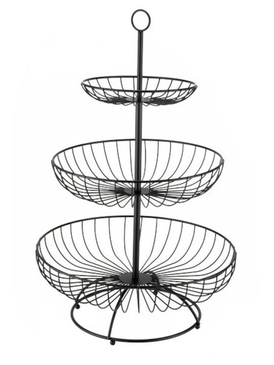 Raki Charm Fructieră Metalică Cu 3 Niveluri Neagră 30x30x48cm